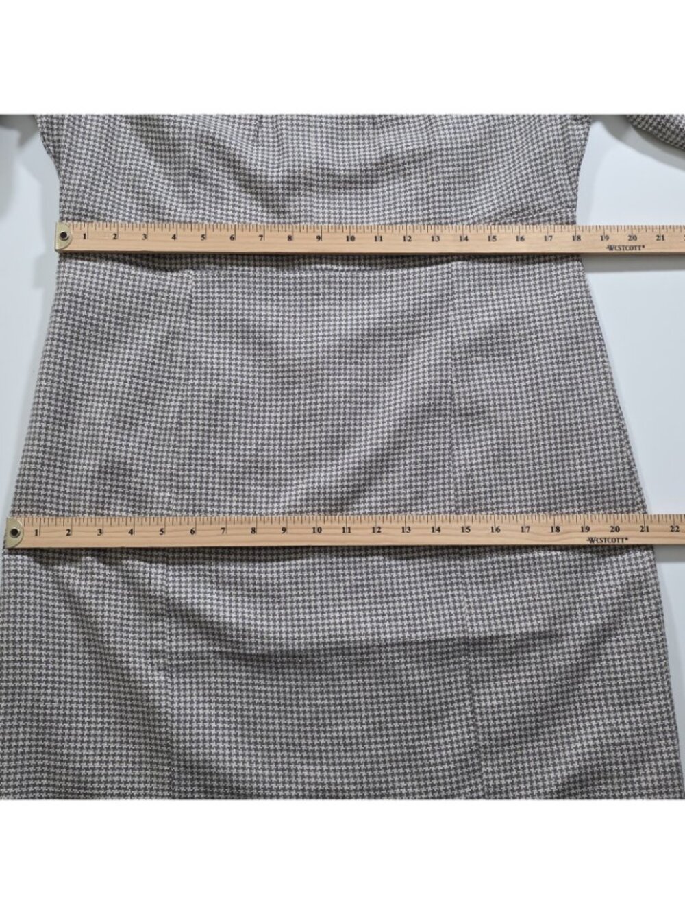 Johnnie-O Mulberry Silk Dress XXL Gray Houndstooth LS Pintuck Shift Retro Career - Picture 9 of 16